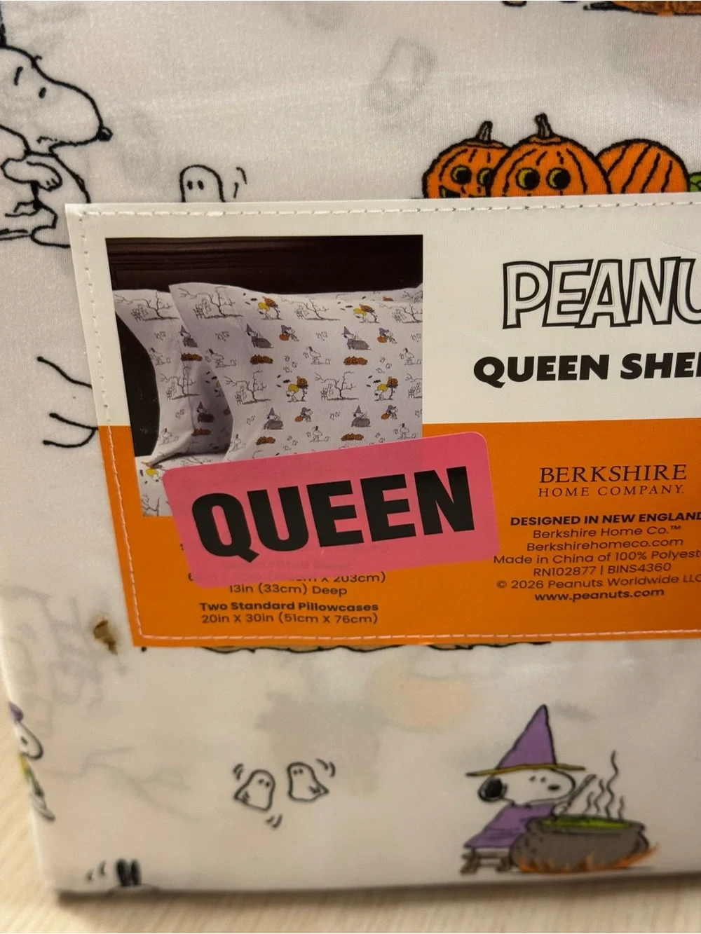 Peanuts Halloween Snoopy Queen Sheet Set - White, Orange, Purple, Black